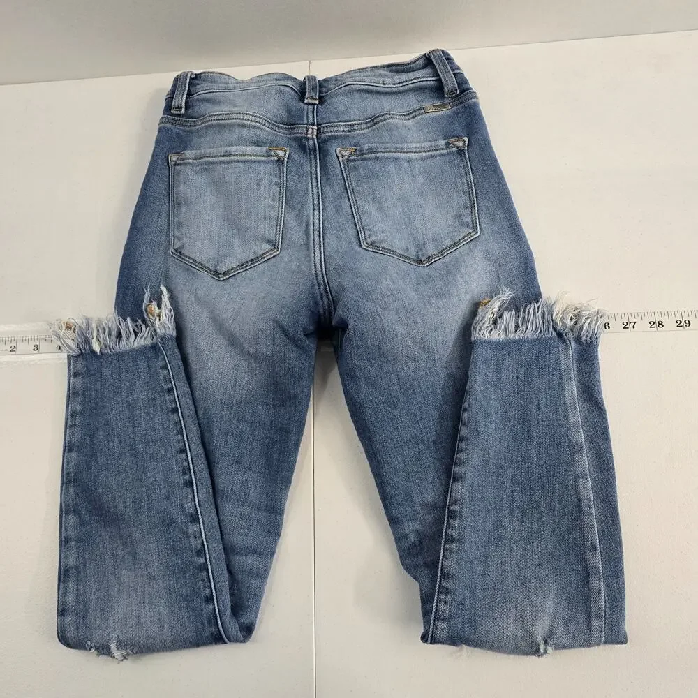 Kancan distressed skinny slim‎ jeans 27 blue womens raw hem 6769